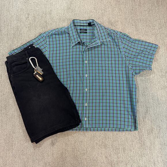 Blue/Green Y2K Surf Cropped Button Up - Picture 1 of 6